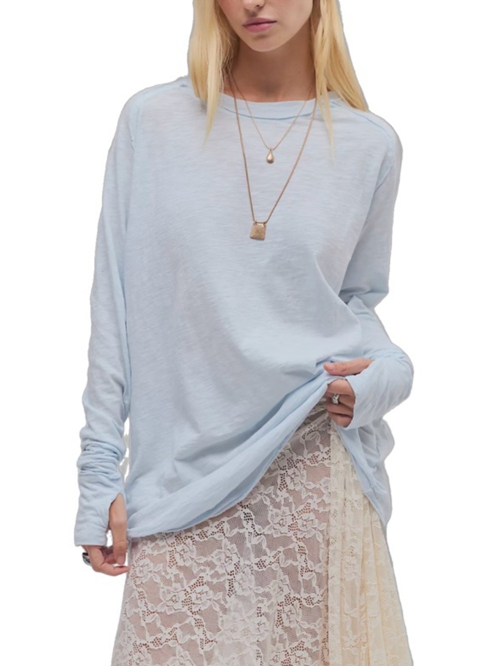 We The Free Arden Long Sleeve Tee in Crisp Morning Dusty Sky Blue size M